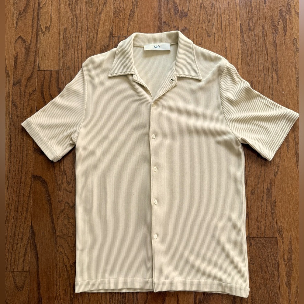 Séfr Suneham Textured Stripe Shirt – Cream, Slim Fit